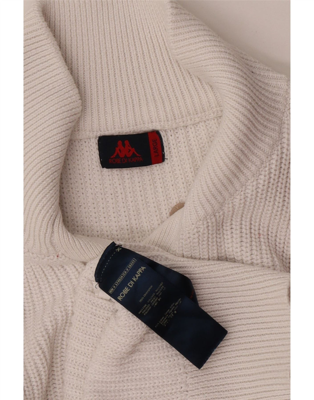 Suéter feminino Kappa com gola redonda e botão UK 16 grande algodão branco