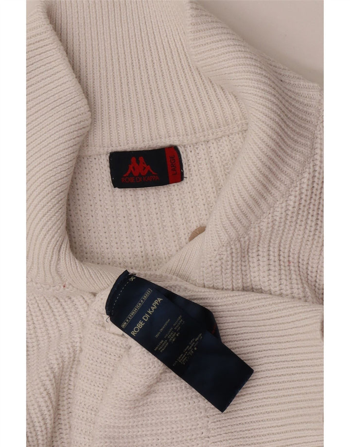 Suéter feminino Kappa com gola redonda e botão UK 16 grande algodão branco