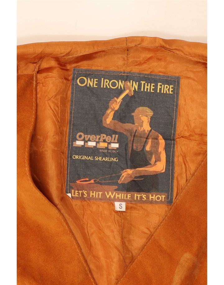 Colete vintage masculino de camurça pequeno marrom