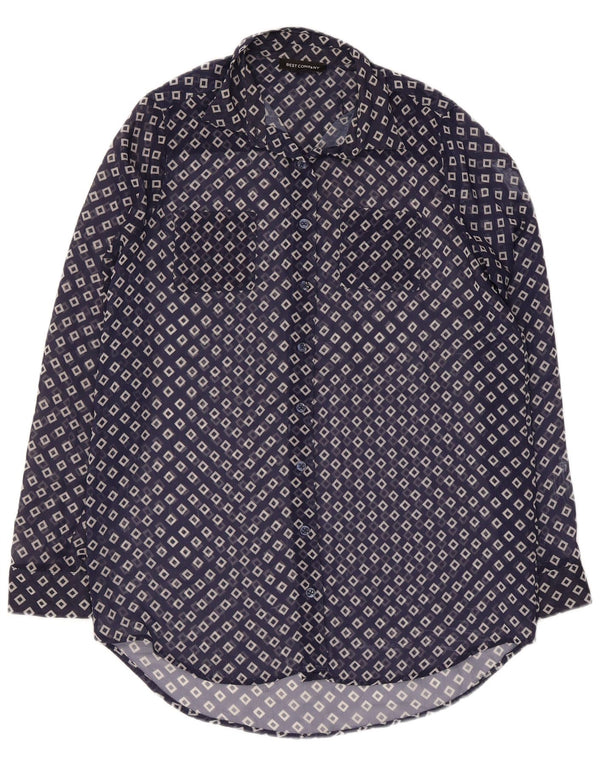 Blusa feminina com palangre transparente Best Company Reino Unido 10 pequena azul marinho