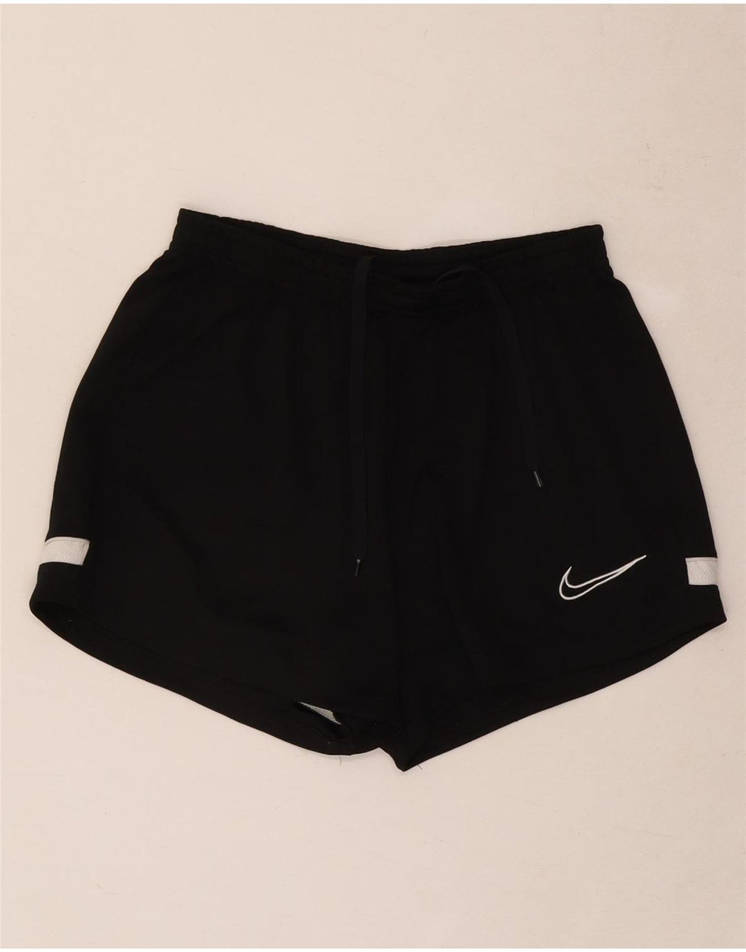 Shorts esportivos femininos Nike Dri Fit UK 8 pequenos pretos em bloco colorido de poliéster