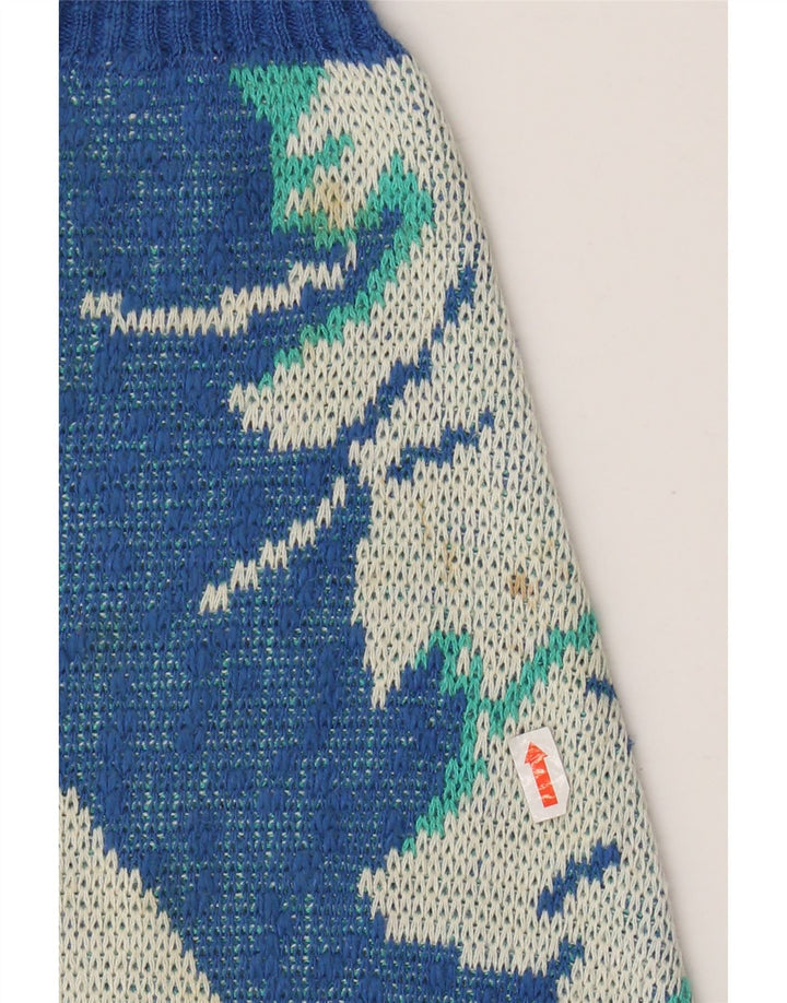 Suéter feminino VINTAGE com estampa abstrata e decote em V IT 52 2XL azul