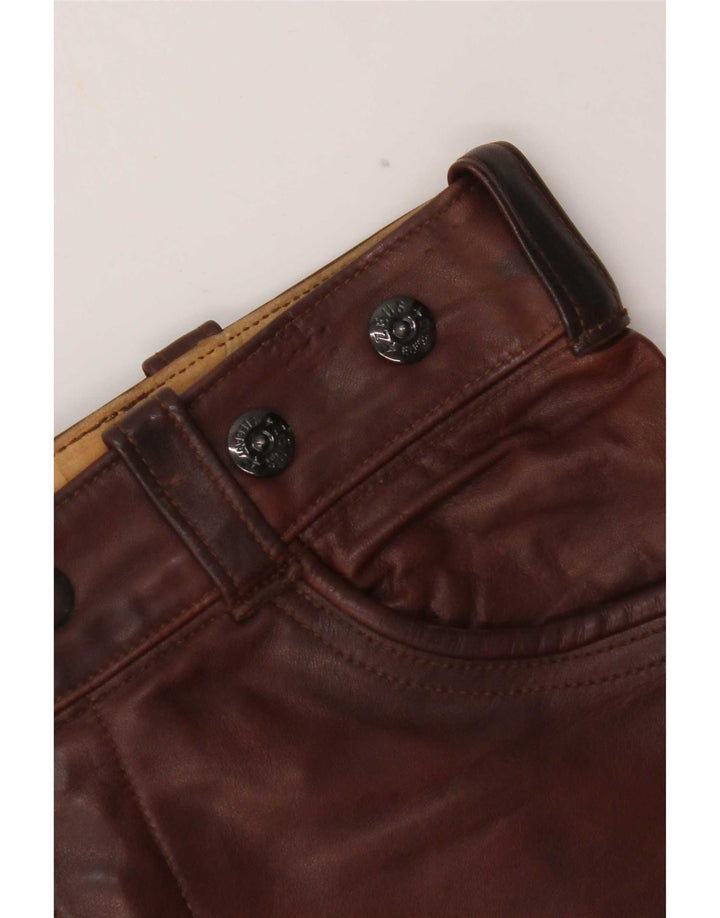 Calças de couro retas femininas vintage W28 L30 marrom