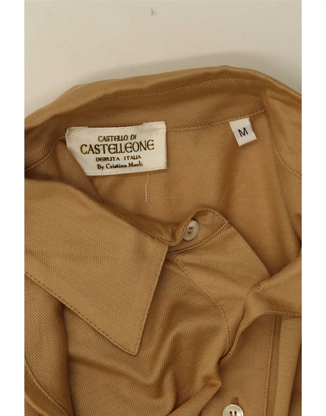 Camisa polo masculina vintage de manga comprida bege médio
