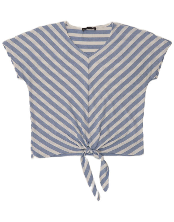 Blusa feminina Marks & Spencer com gravata frontal Reino Unido 12 listrado azul médio