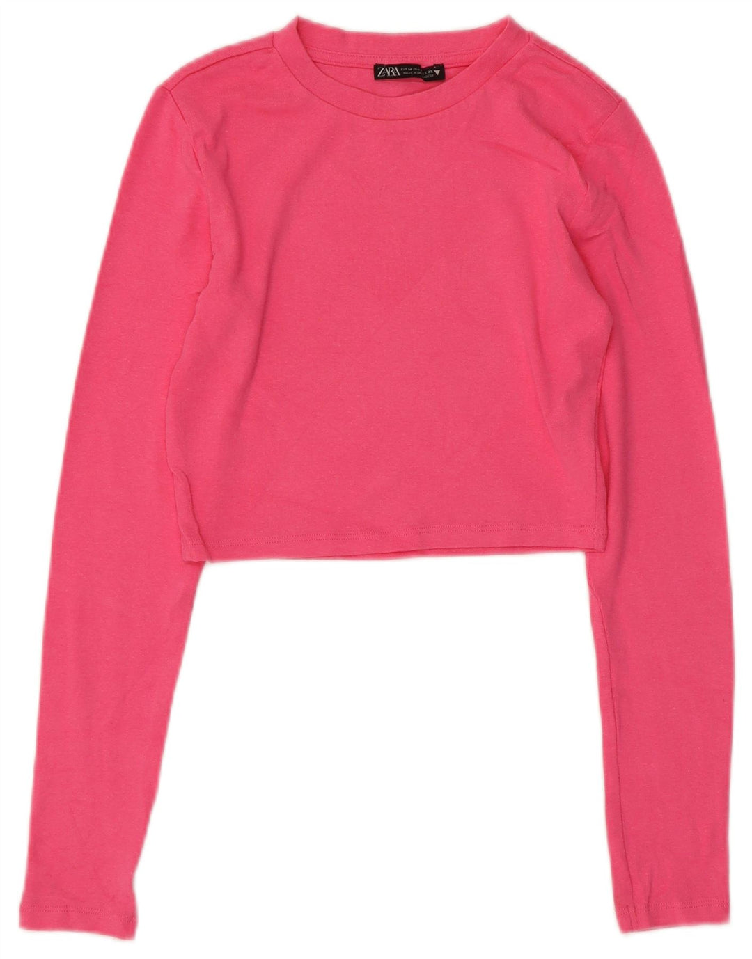Zara Womens Crop Top Manga Longa Reino Unido 12 Médio Algodão Rosa