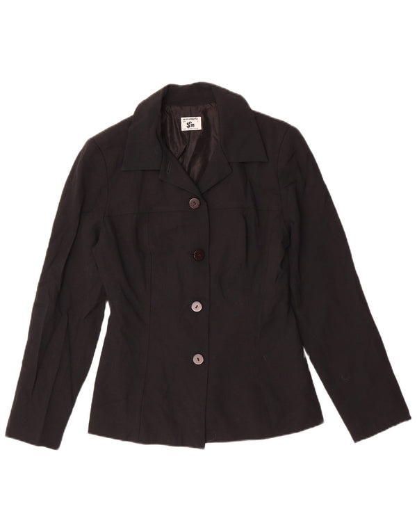 Jaqueta blazer vintage feminina com 4 botões Reino Unido 10 pequena preta