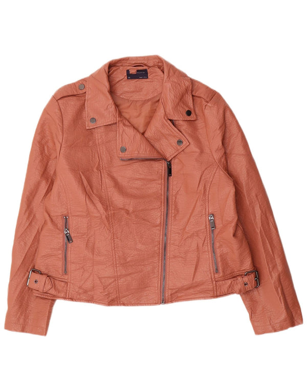 Jaqueta feminina de couro sintético Marks & Spencer para motociclistas UK 20 2XL marrom
