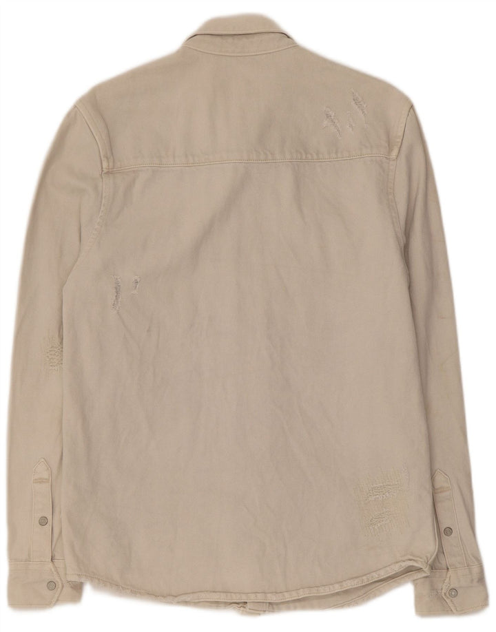 Camisa jeans feminina Zara com ajuste relaxado pequeno algodão bege