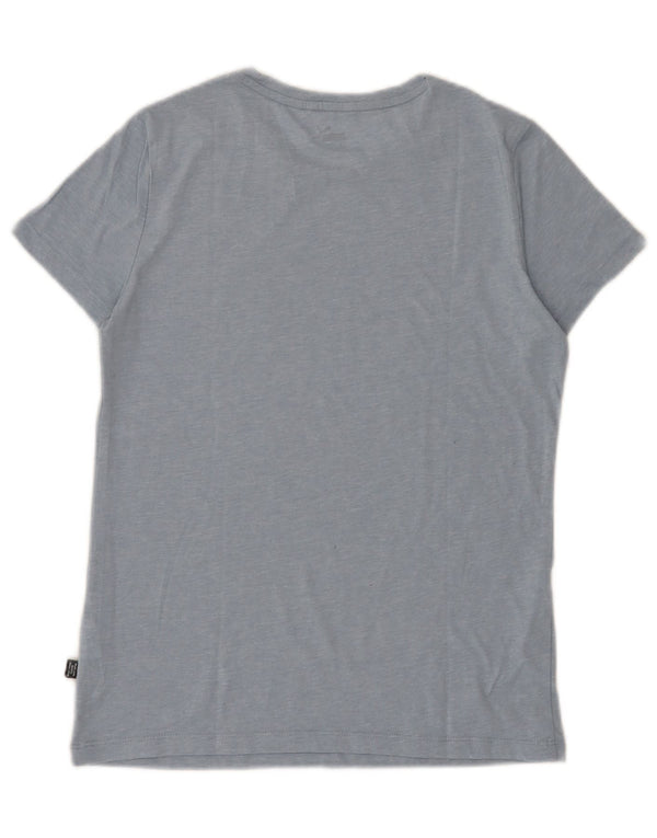 Puma camiseta feminina gráfica top UK 10 poliéster manchado azul pequeno