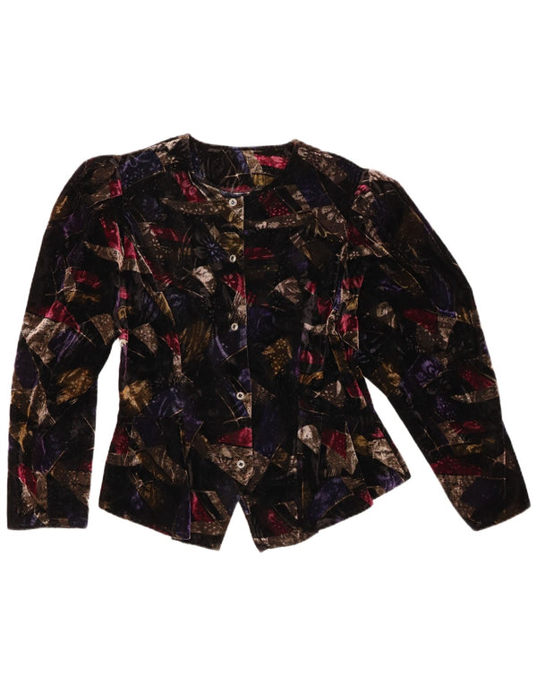 Blusa feminina Yessica de manga comprida em veludo UE 42 grande preta geométrica