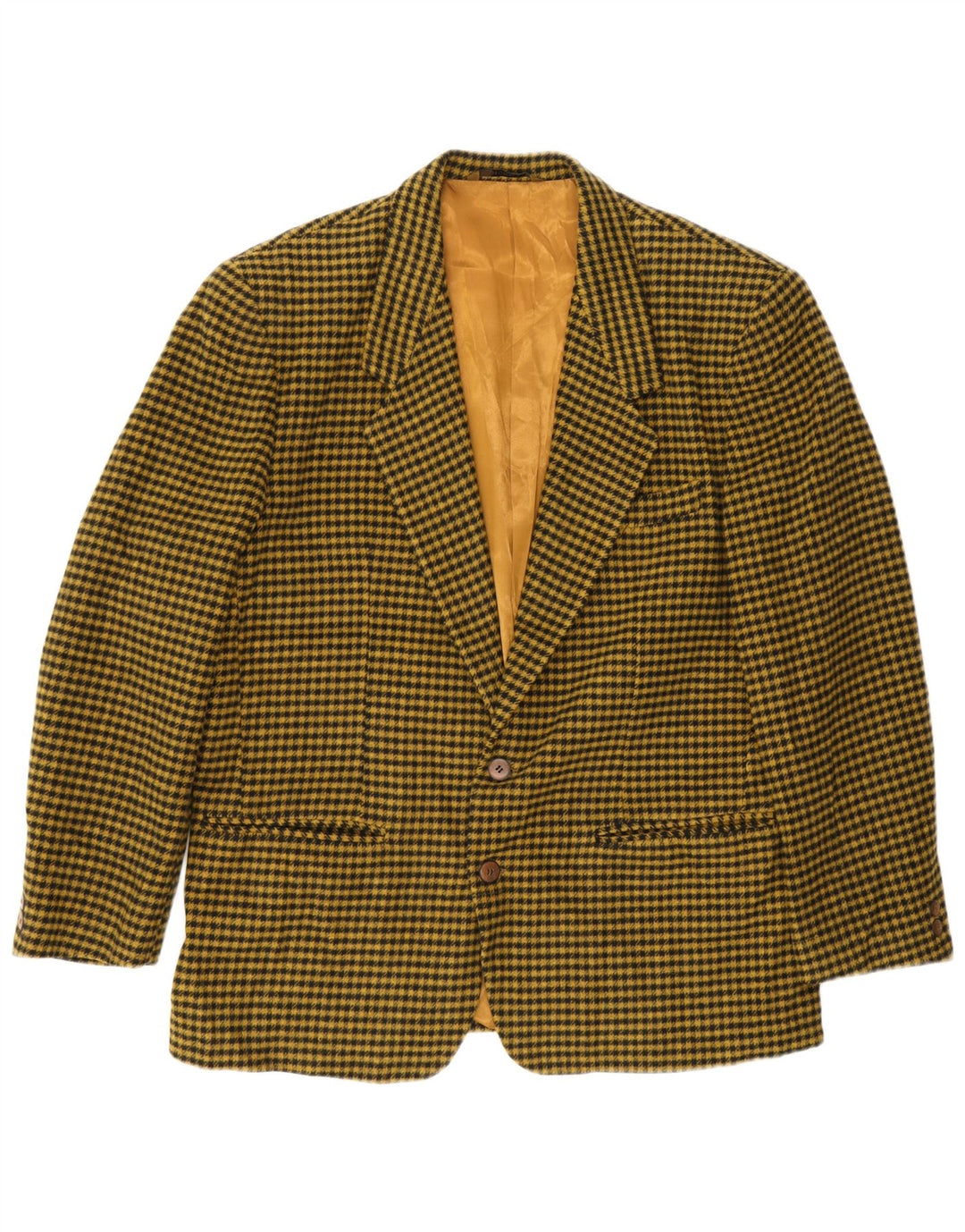 Jaqueta blazer masculina vintage com 2 botões, poliéster amarelo com verificação IT 52 XL
