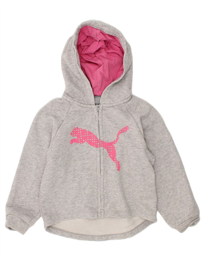 PUMA Girls Graphic Zip Hoodie Sweater 2-3 Years Grey Cotton Vintage Puma and Second-Hand Puma from Messina Hembry 