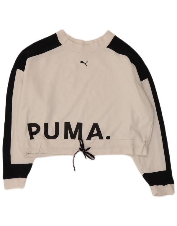 Puma Womens Crop Graphic Moletom Jumper UK 14 Medium White Colourblock