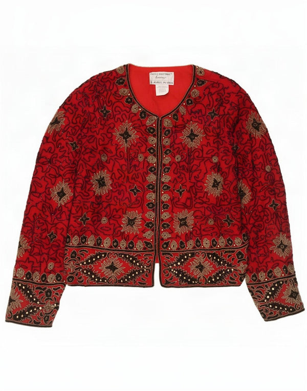 Jaqueta Blazer Feminina Papell Boutique Reino Unido 12 Seda Floral Vermelha Média