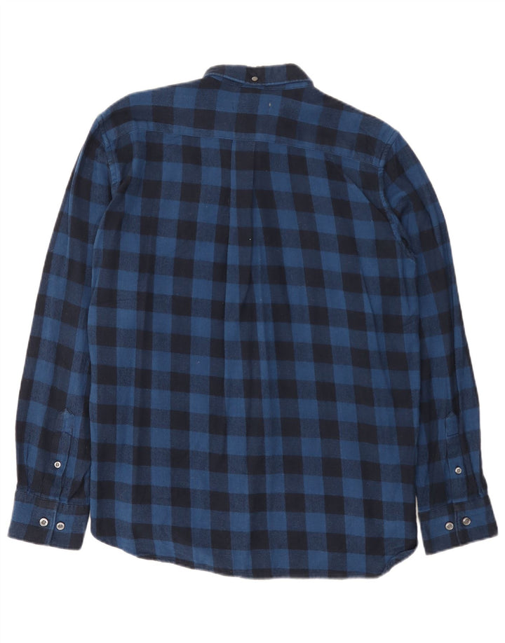 Camisa masculina de flanela French Connection grande algodão xadrez azul marinho