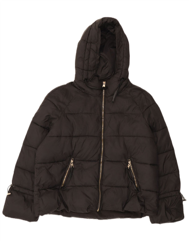 Jaqueta acolchoada com capuz feminina Zara Reino Unido 16 grande nylon preto