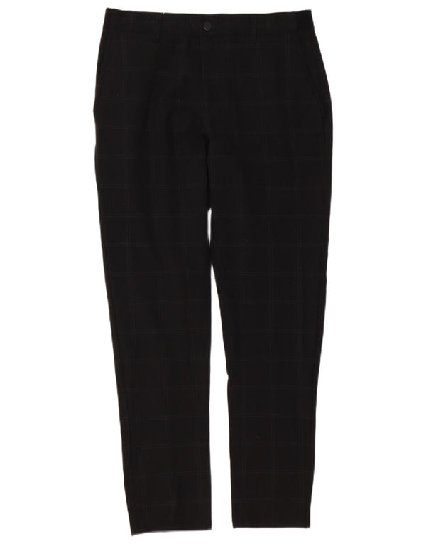 Zara Mens Slim Chino Calças Médias W31 L30 Xadrez Preta
