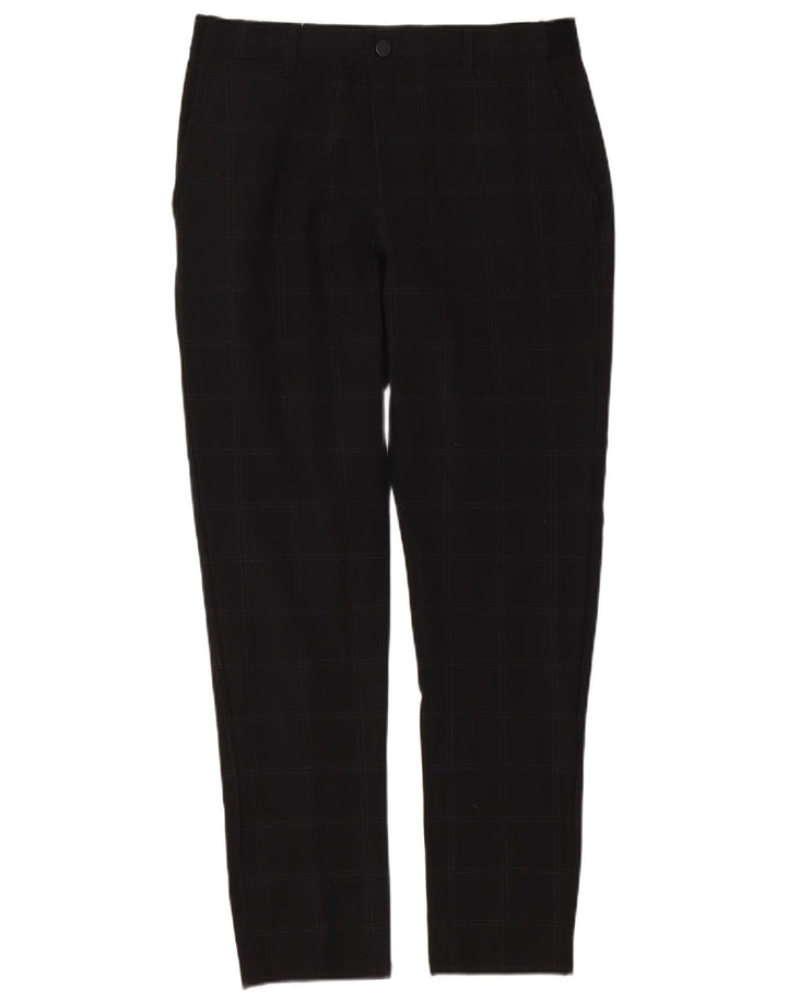 Zara Mens Slim Chino Calças Médias W31 L30 Xadrez Preta