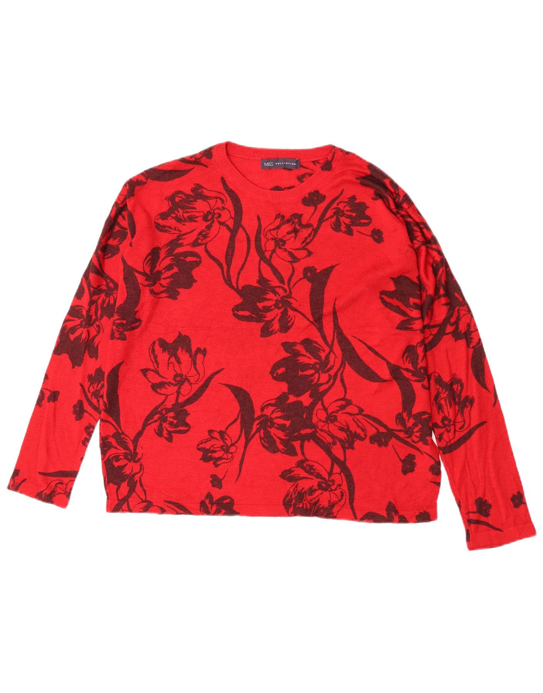 Suéter feminino Marks & Spencer com gola redonda Reino Unido 14 médio vermelho floral