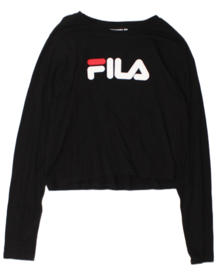 Fila Womens Crop Graphic Top Manga Longa Reino Unido 14 Grande Preto