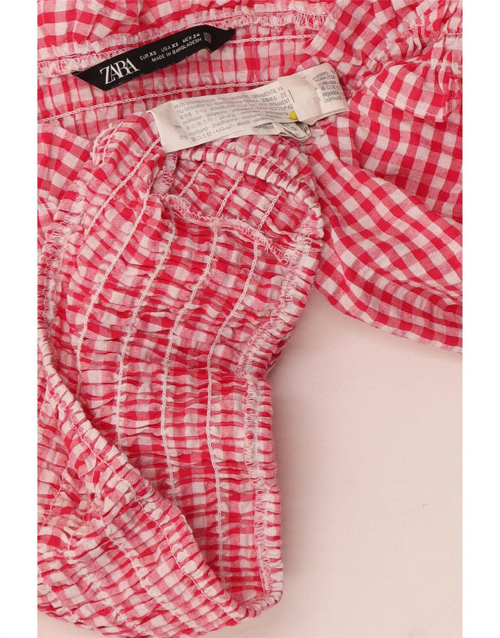Zara Womens Crop 3/4 Manga Off Top UK 4 XS Vermelho Gingham Poliéster