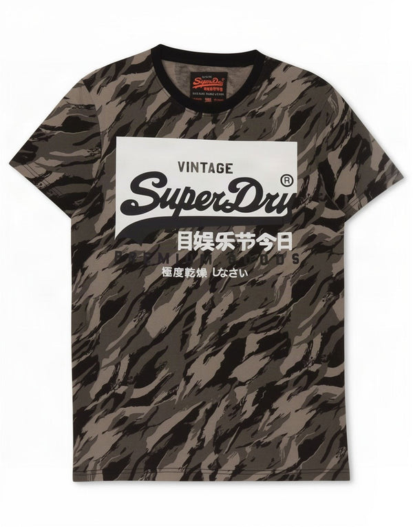 Camiseta masculina Superdry com estampa gráfica de algodão cinza médio