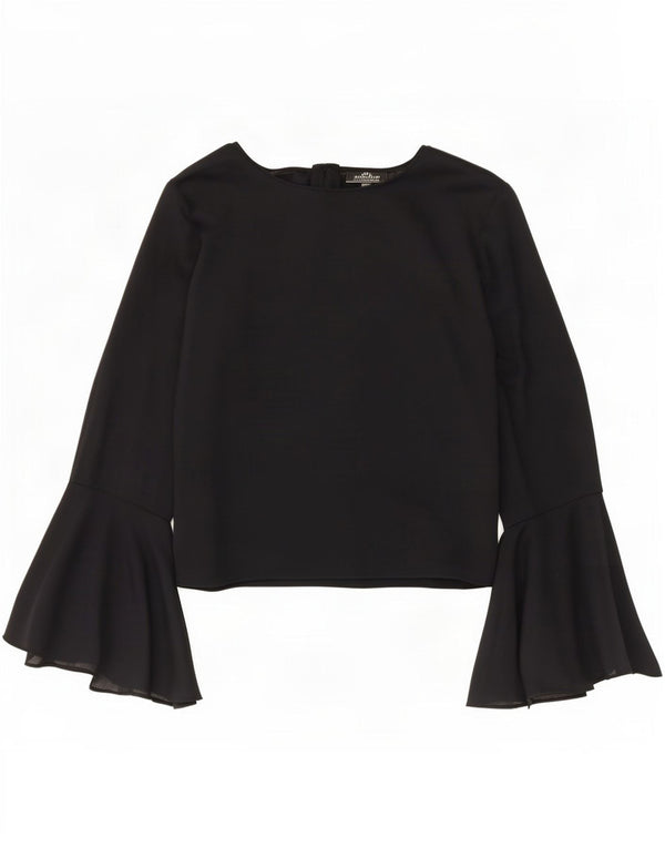 Zara Blusa Feminina Crop Manga Longa Top Reino Unido 10 Pequeno Azul Marinho