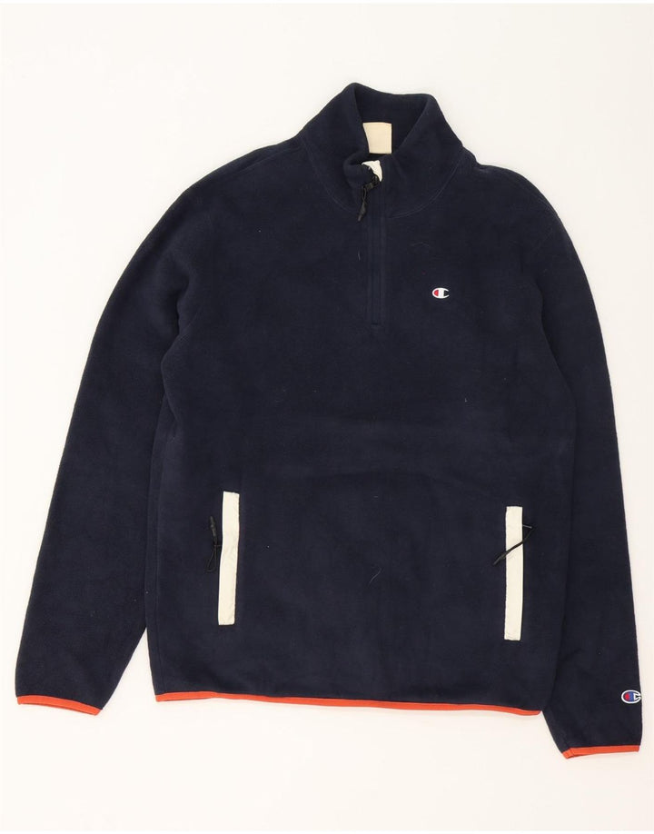 Jumper masculino Champion de lã com zíper e gola média azul marinho poliéster