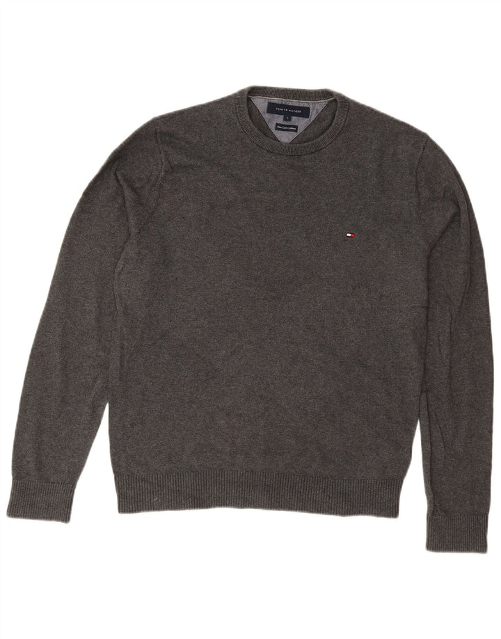 Suéter masculino TOMMY HILFIGER com gola redonda e algodão cinza pequeno
