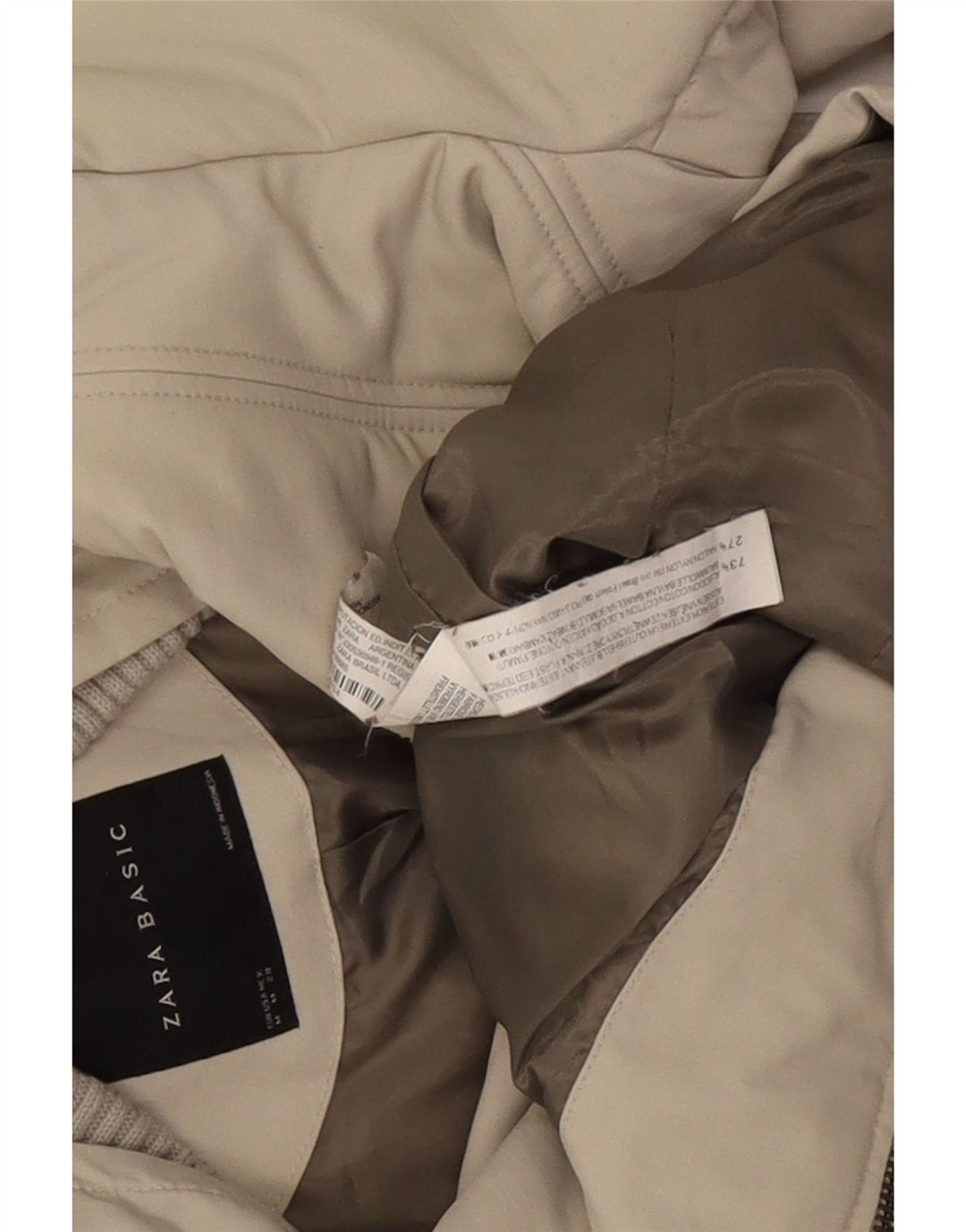 Jaqueta acolchoada feminina Zara UK 12 algodão bege médio