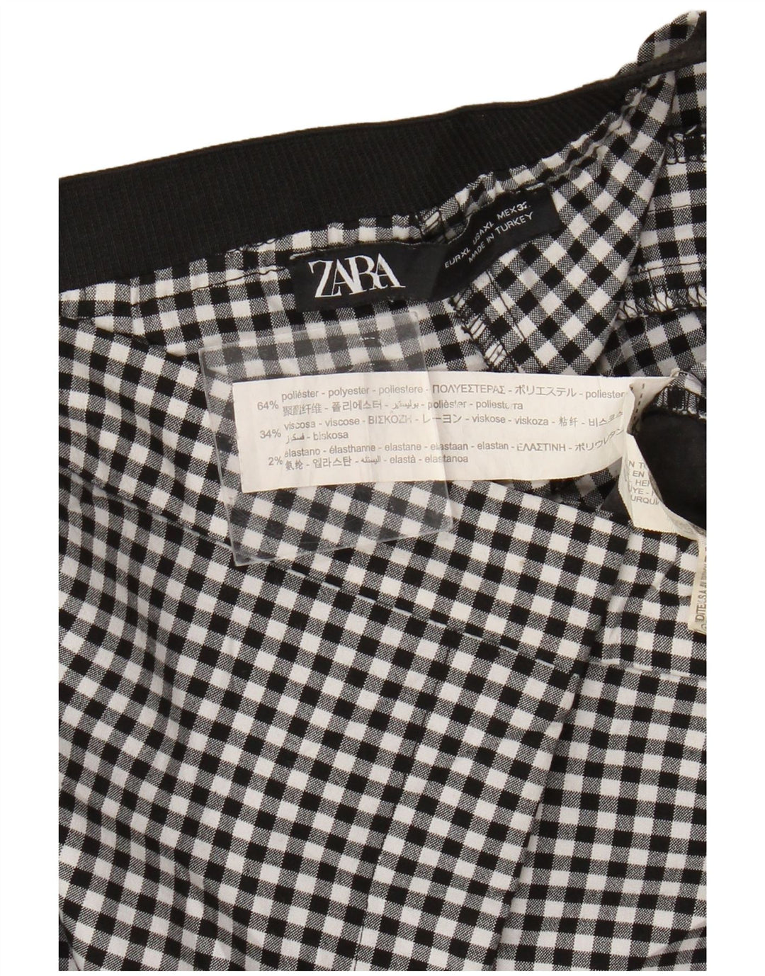 Calça Chino Slim Feminina Zara XL W32 L27 Preto Gingham Poliéster