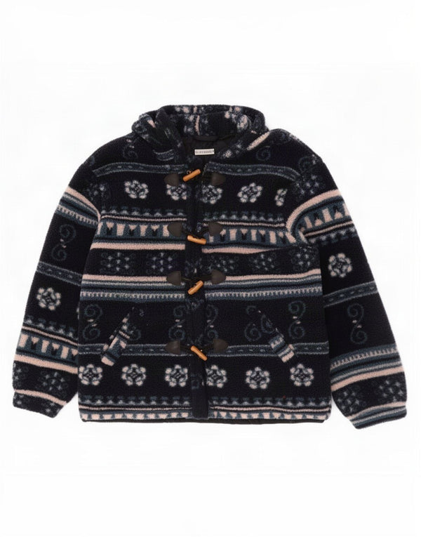 Casaco corta-vento masculino vintage de lã com capuz Reino Unido 42 XL azul marinho Fair Isle