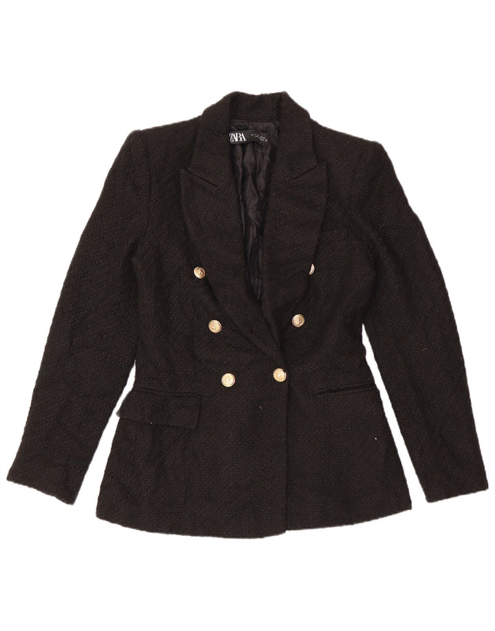 Jaqueta blazer feminina Zara com peito duplo Reino Unido 10 pequeno acrílico preto