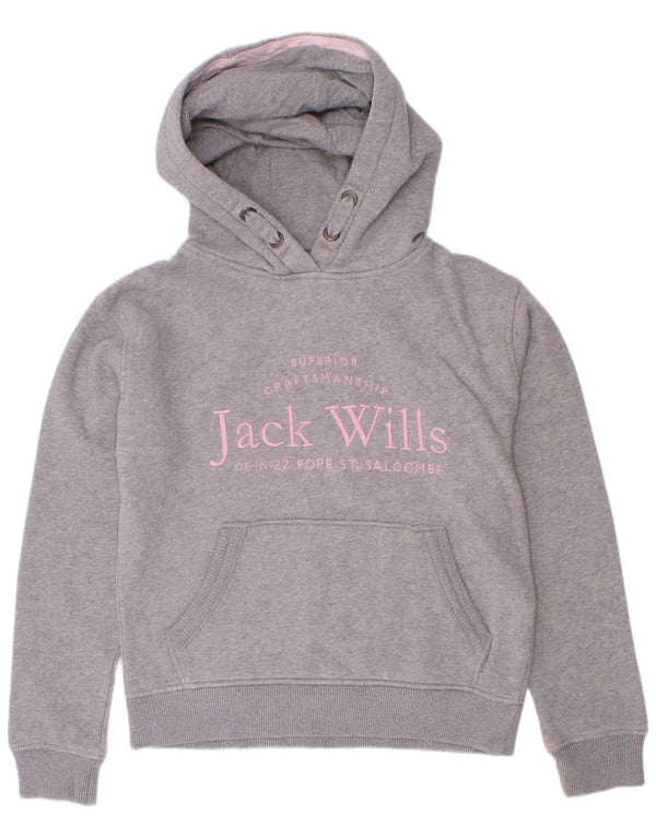 Jack Wills Girls Graphic Hoodie Jumper 8-9 Years Grey Cotton