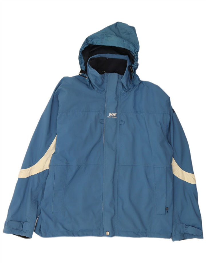 Jaqueta corta-vento masculina Helly Hansen com capuz UK 40 grande bloco colorido azul