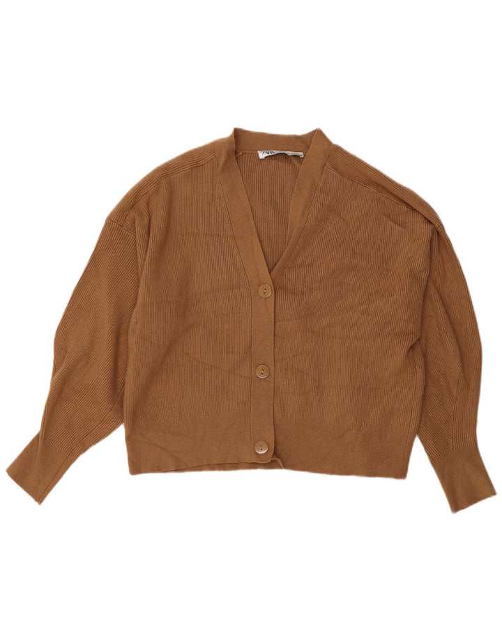 Suéter cardigã feminino Zara Reino Unido 14 viscose marrom médio