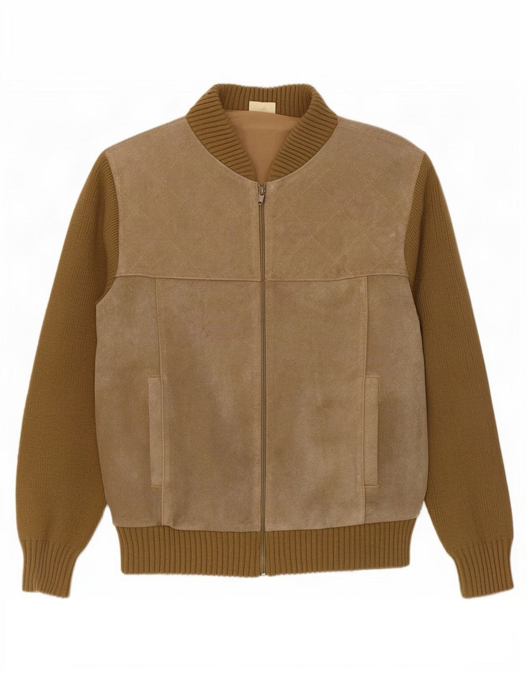Jaqueta bomber de camurça feminina vintage EU 50 XL bege Colourblock poliacrílico