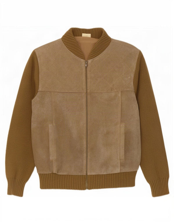 Jaqueta bomber de camurça feminina vintage EU 50 XL bege Colourblock poliacrílico