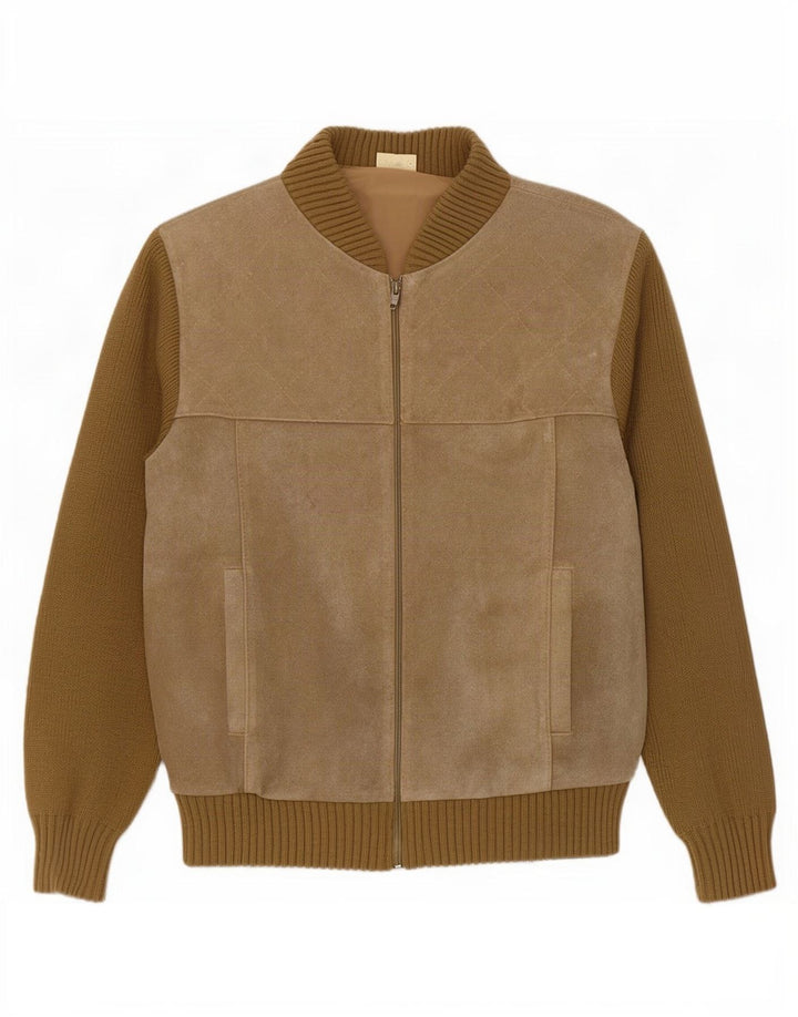 Jaqueta bomber de camurça feminina vintage EU 50 XL bege Colourblock poliacrílico