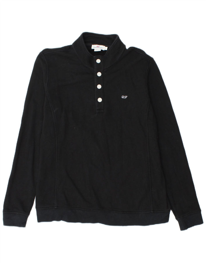 Moletom masculino Vineyard Vines com gola redonda e botão grande de algodão preto
