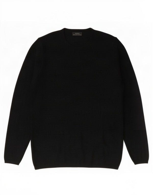 Suéter feminino Zara com gola redonda e viscose chevron preta pequena Reino Unido 10