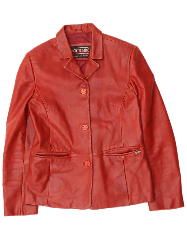 Jaqueta blazer feminina de couro VINTAGE com 3 botões Reino Unido 14 couro vermelho médio
