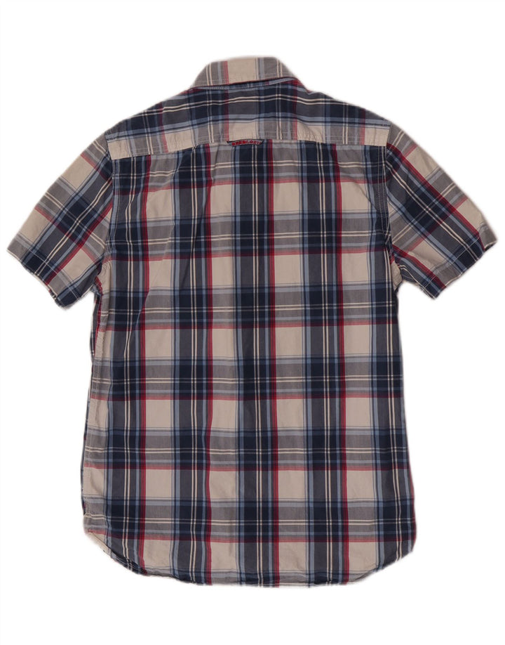 Camisa masculina Superdry de manga curta grande algodão xadrez azul