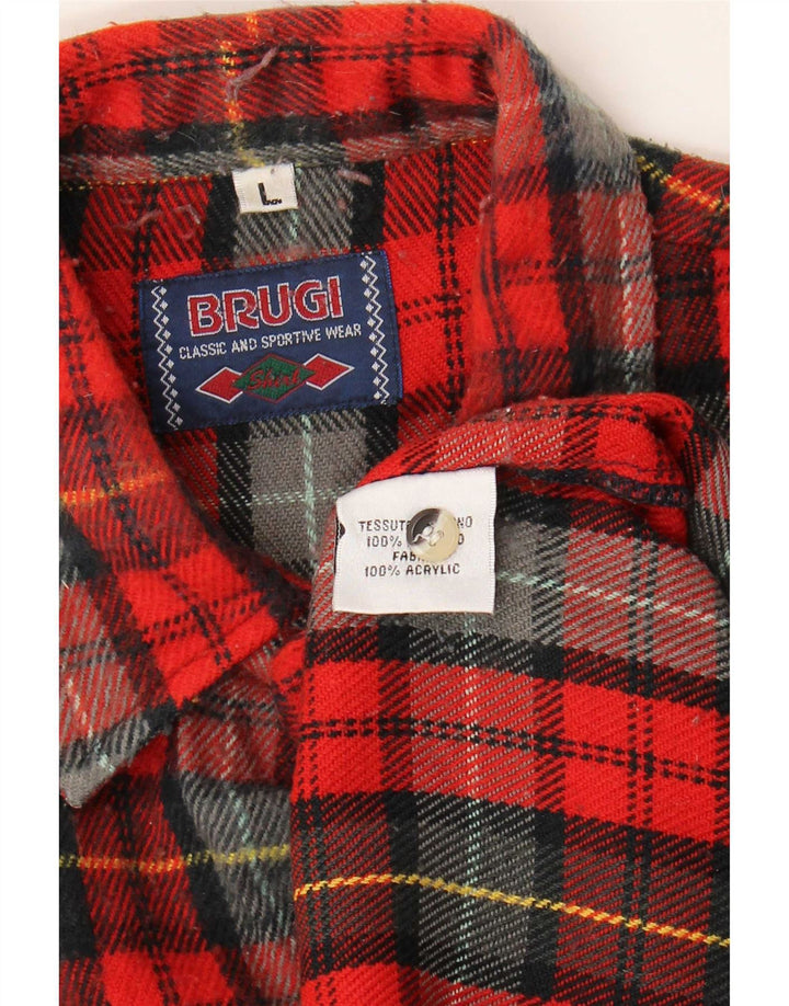 Camisa masculina de flanela Brugi grande acrílico xadrez vermelho