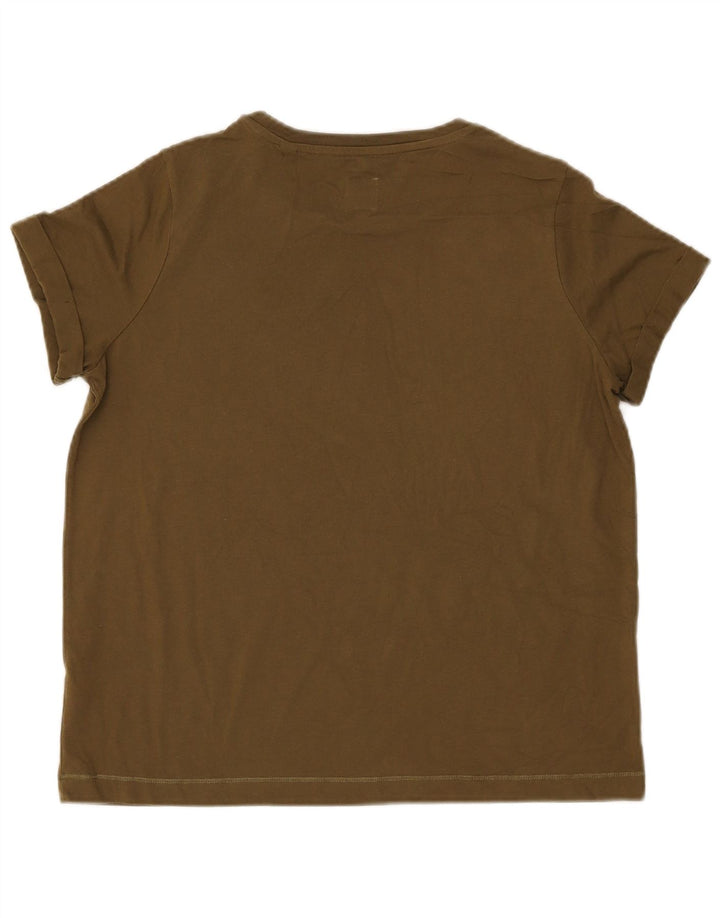 Camiseta feminina Jack Wills Reino Unido 12 algodão cáqui médio