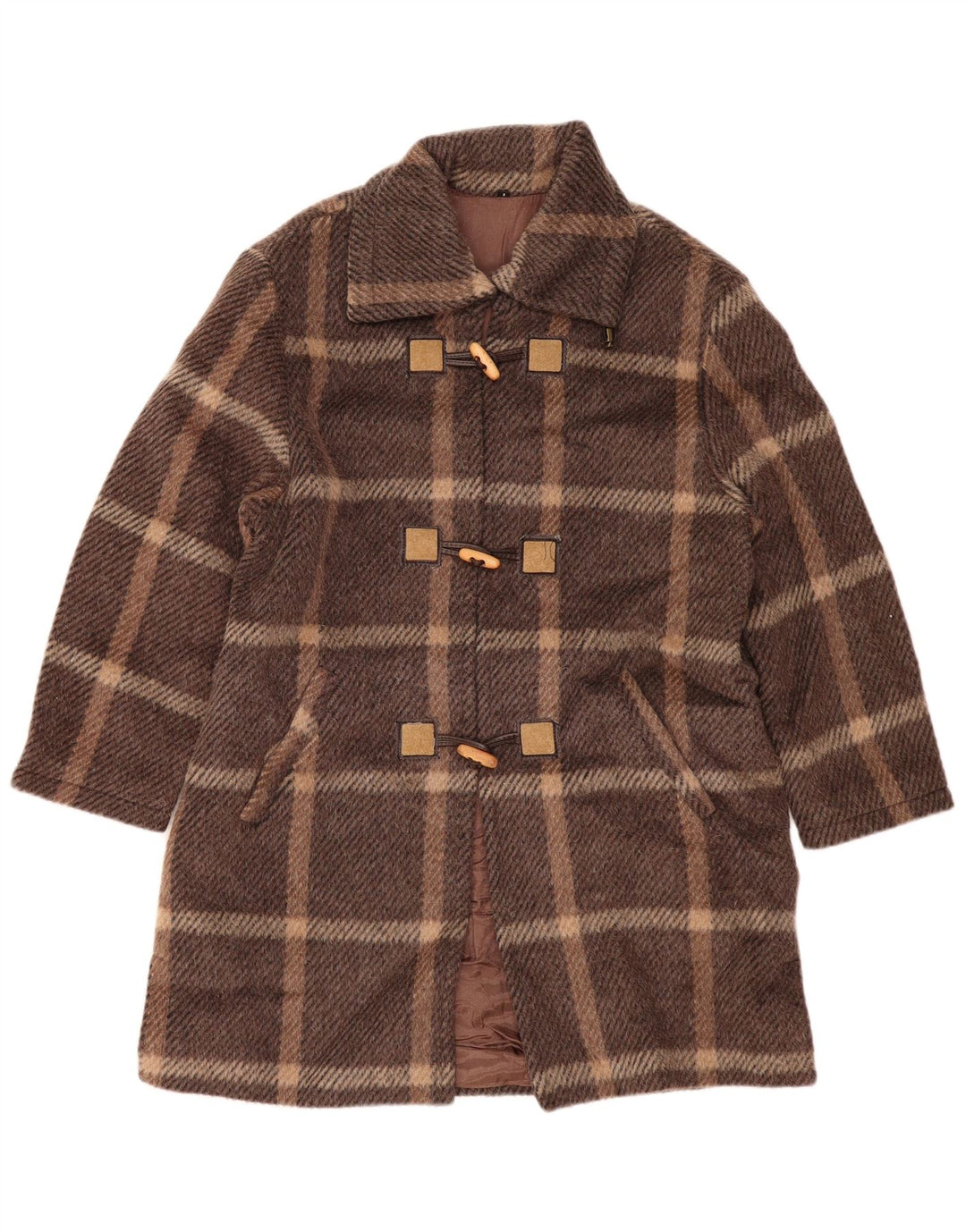 Casaco Duffle Feminino VINTAGE US 1 XS Lã Xadrez Marrom