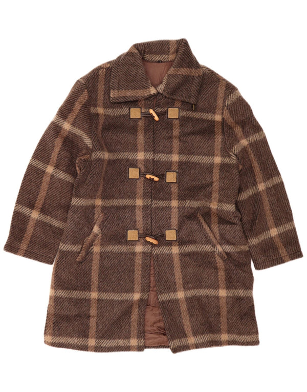 Casaco Duffle Feminino VINTAGE US 1 XS Lã Xadrez Marrom