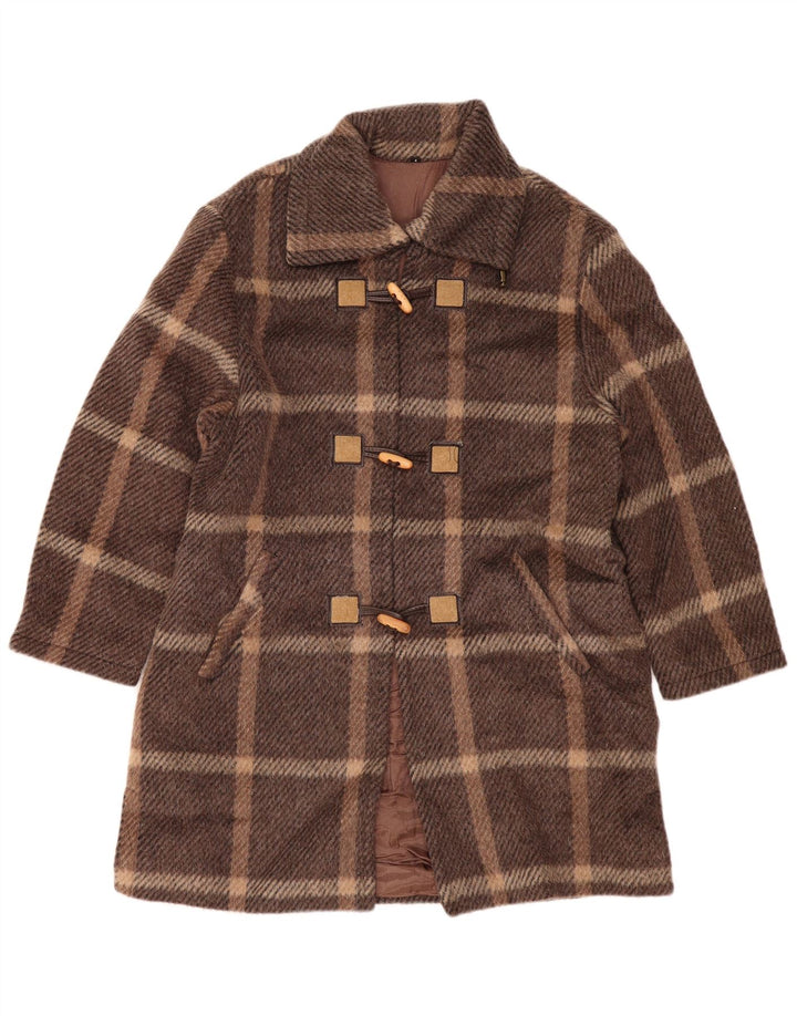Casaco Duffle Feminino VINTAGE US 1 XS Lã Xadrez Marrom