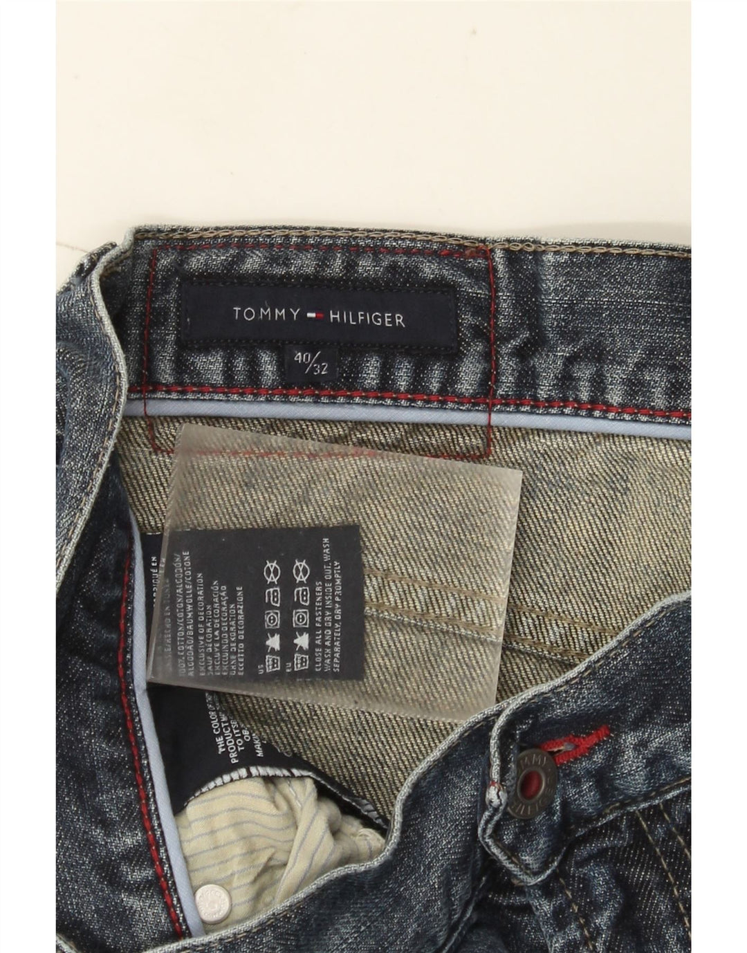 Jeans retos masculinos Tommy Hilfiger W40 L32 algodão azul